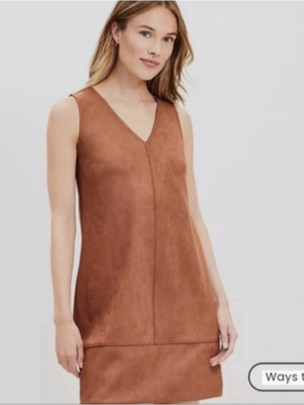 LOFT Rust-Brown Faux-Suede V-Neck Dress